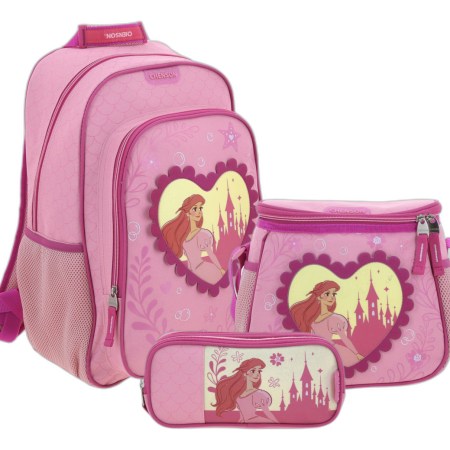 Kit Mochila Lonchera Y Lapicera Chenson Princesas Ariel Color Rosa Escolar Primaria Pr70192-kc3