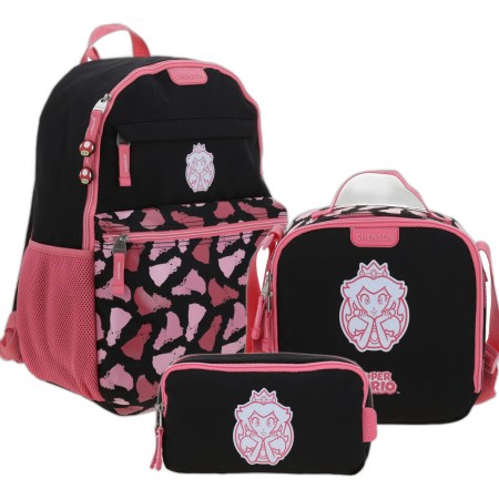Kit Mochila Lonchera Y Lapicera Chenson Super Mario Tonsker Escolar Negro Y Rosa Ninas Mb70669-kc3