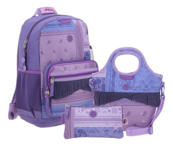 Kit Escolar Mochila Lonchera Y Lapicera Happy Girl Cowli Primaria Violeta