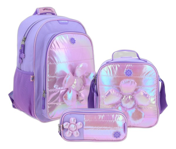 Kit Escolar Chenson Happy Girl Mochila Lapicera Y Lonchera Primaria Color Violeta