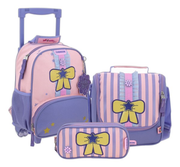 Kit Escolar Chenson Happy Girl Mochila A Ruedas Lonchera Y Lapicera Color Rosa