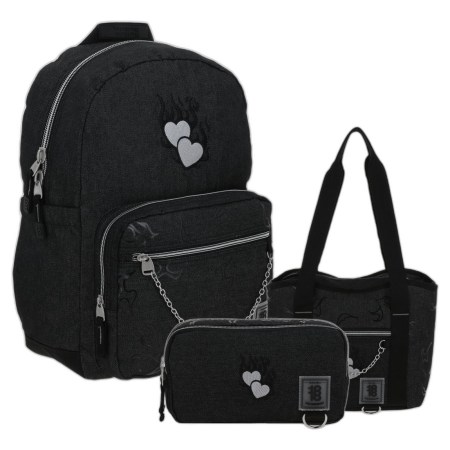 Kit De Mochila Lonchera Y Lapicera Chenson 1818 Nina Color Negro