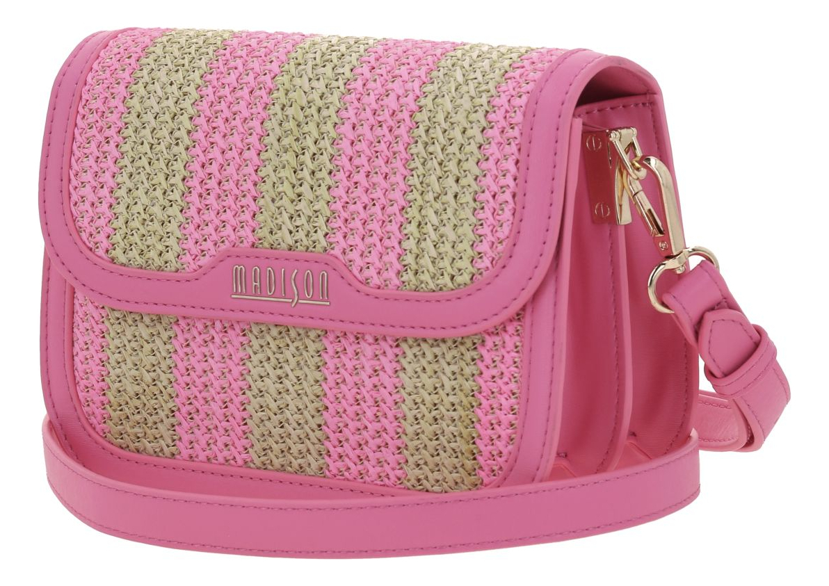 Bolso Crossbody Madison Chepina Rosa/negro Con Asa Larga Acabado De Los Herrajes Níquel Color Rosa Correa De Hombro Rosa Diseño De La Tela Lisa - Imagen 2