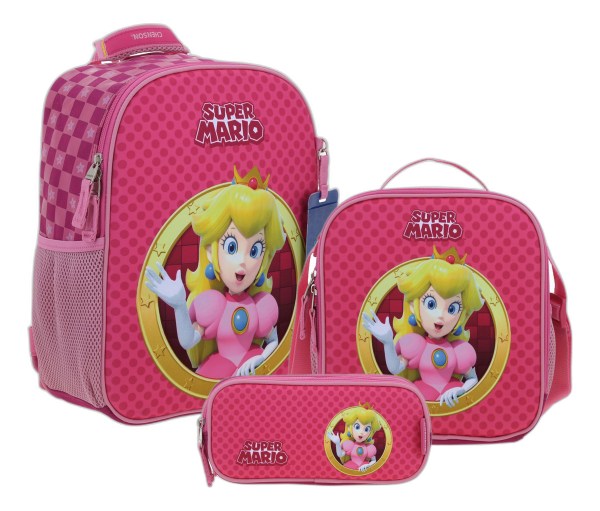 Kit Escolar Chenson Super Mario Peach Barb Mochila Lapicera Y Lonchera Rosa, Niñas