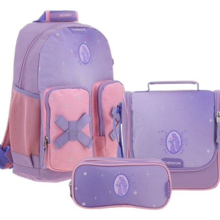 Kit Mochila Lonchera Y Lapicera Escolar Chenson Stardust Princesas Color Violeta Pr70631-kc3