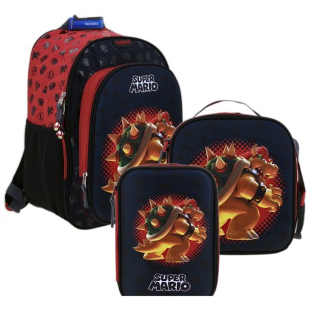 Kit Escolar Chenson Super Mario Bowser Bowie Mochila Lapicera Y Lonchera Negro
