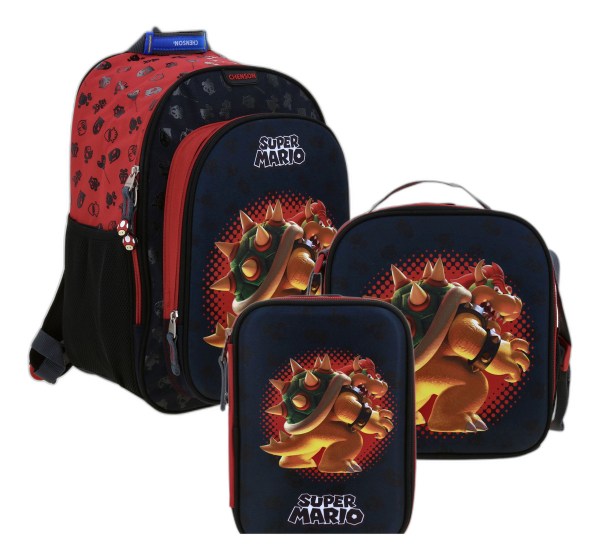Kit Escolar Chenson Super Mario Bowser Bowie Mochila Lapicera Y Lonchera Negro