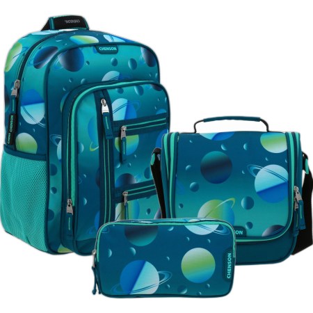 Kit Escolar Mochila Lapicera Y Lonchera Chenson Original Anter Azul