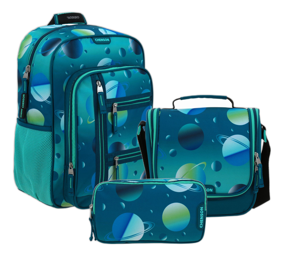 Kit Escolar Mochila Lapicera Y Lonchera Chenson Original Anter Azul