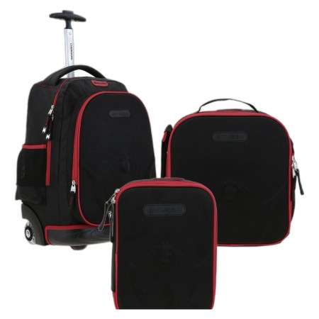 Kit Mochila A Ruedas Lonchera Y Lapicera Chenson Miles Morales Spiderman Negro. Niños Mm70223-kb3