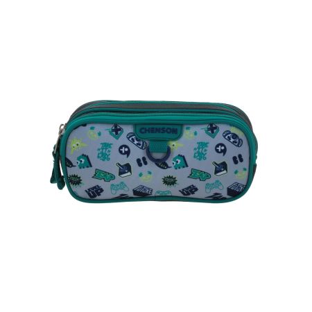 Lapicera escolar Chenson Clásico gris con doble compartimento para primaria