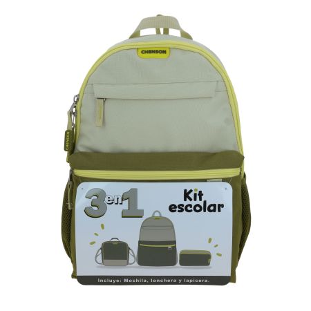 Mochila Escolar Chenson Original Verde Seco - Kit 3x1 Perfecta para Estudiantes