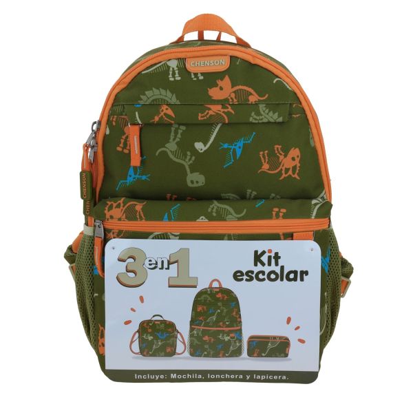 Mochila escolar Chenson Original verde con kit 3 en 1 - Perfecta para el regreso a clases