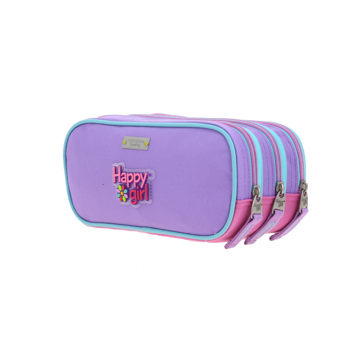 Lapicera escolar para niña Happy Girl rosa con triple compartimento - Imagen 5