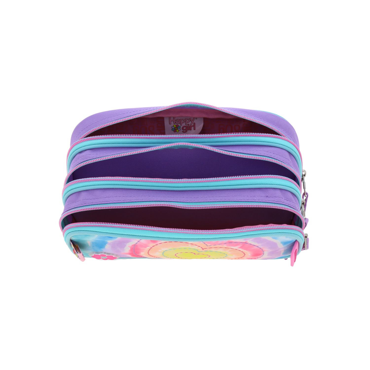 Lapicera escolar para niña Happy Girl rosa con triple compartimento - Imagen 7