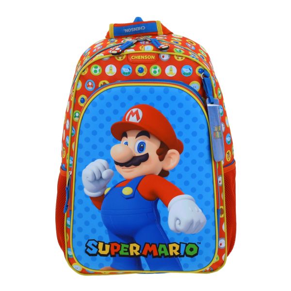 Mochila escolar para niño Mario Bros by Chenson color azul con amplio compartimento